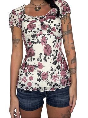 Y2K floral tie back Babydoll blouse